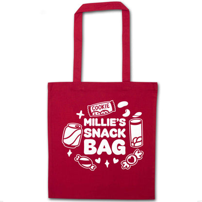 Personalised snack bag red tote bag