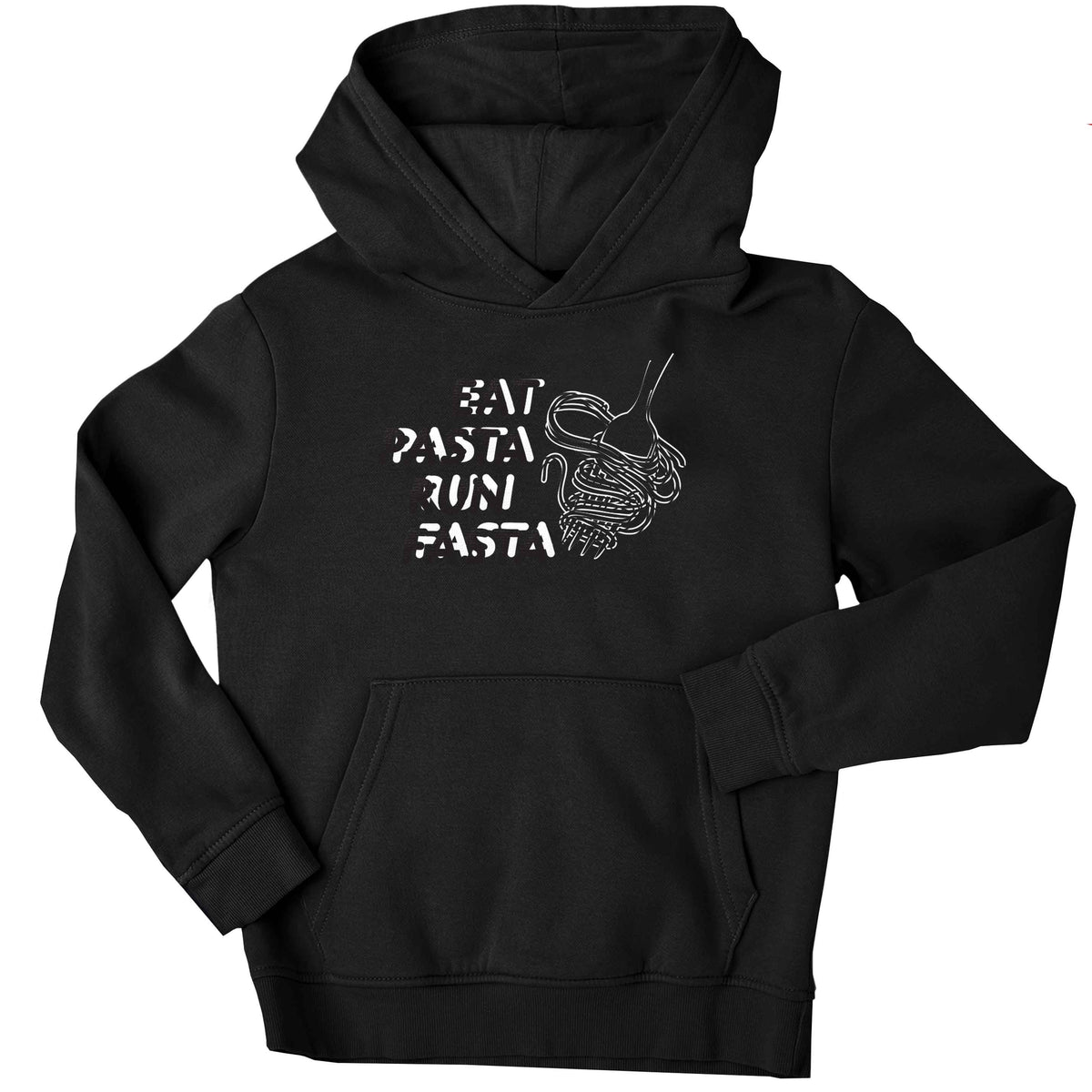 Eat pasta run fasta children's black hoodie 12-13 Years
