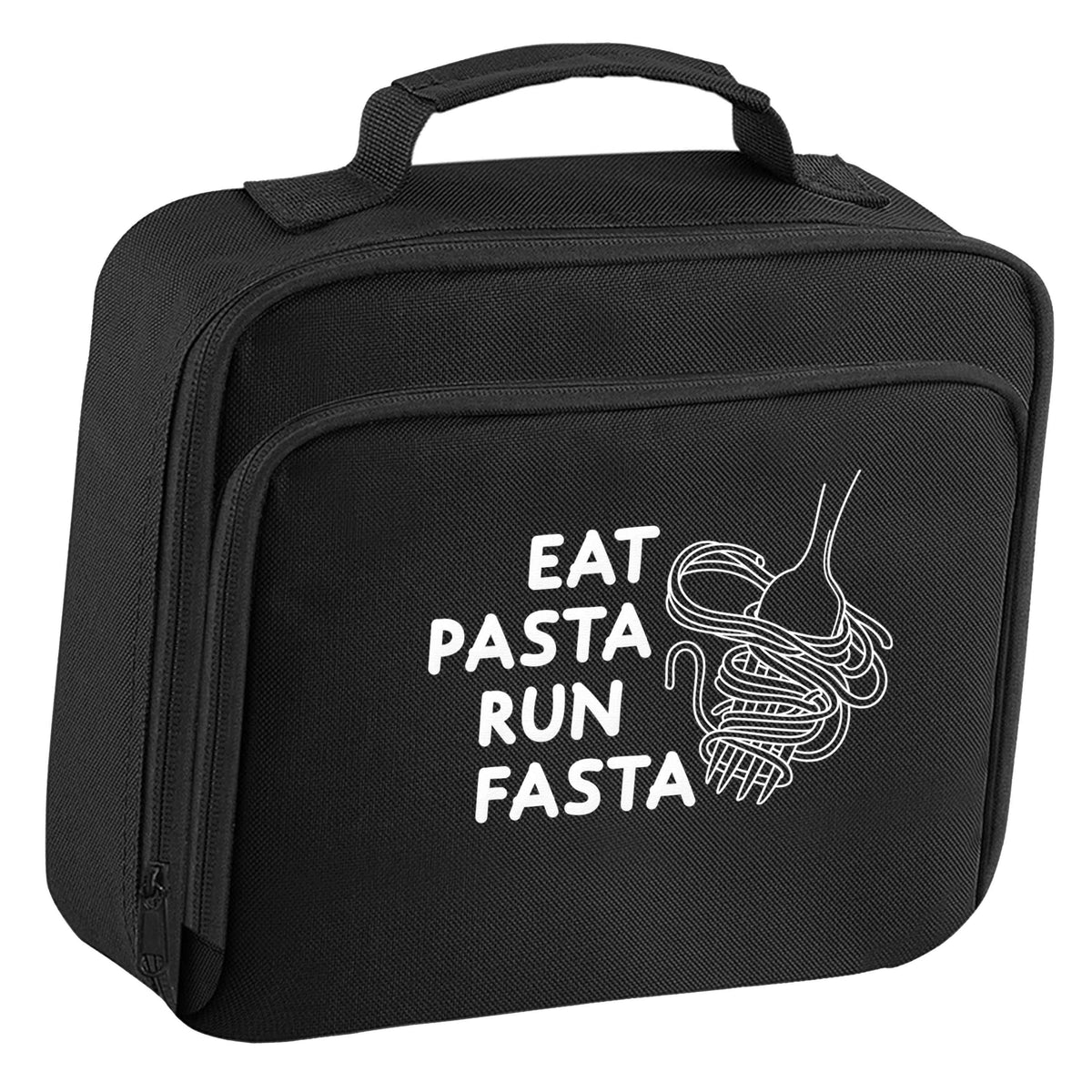 Eat pasta run fasta insulated black lunch bag cooler
