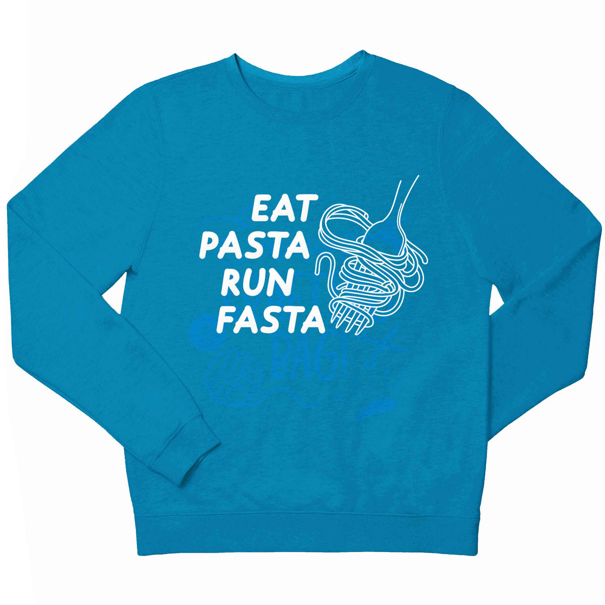 Eat pasta run fasta children's blue sweater 12-13 Years