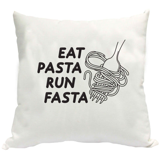 Eat pasta run fasta cushion cover