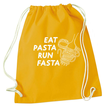 Eat pasta run fasta mustard drawstring bag