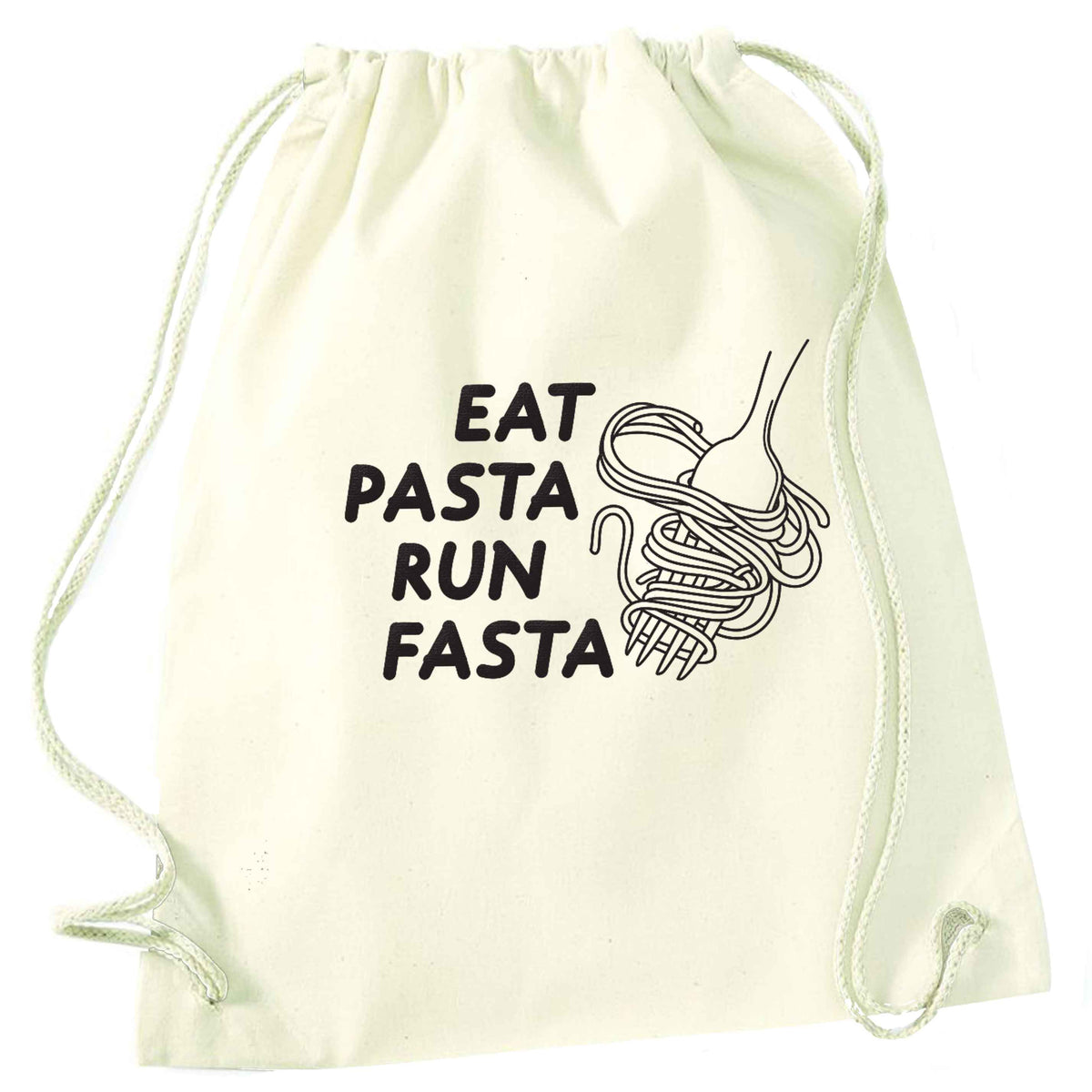Eat pasta run fasta natural drawstring bag