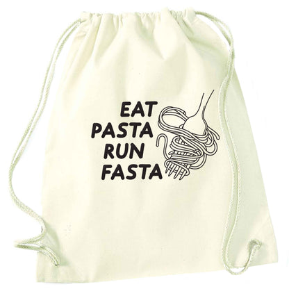 Eat pasta run fasta natural drawstring bag