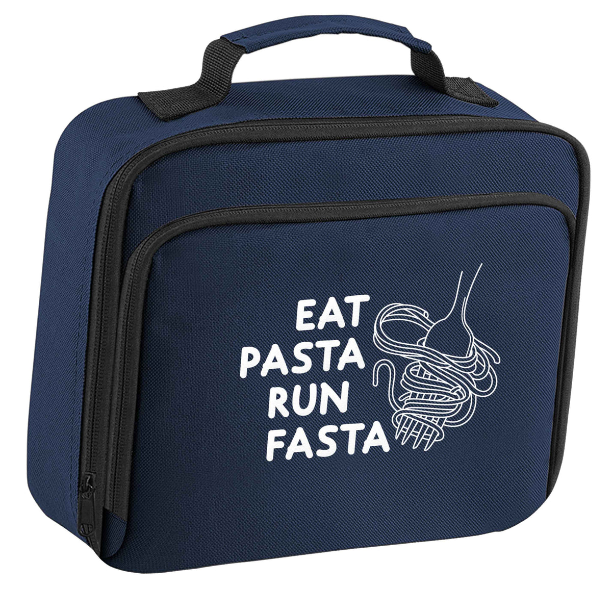 Eat pasta run fasta insulated navy lunch bag cooler