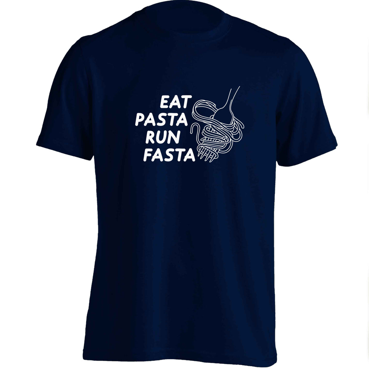 Eat pasta run fasta adults unisex navy Tshirt 2XL