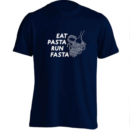 Eat pasta run fasta adults unisex navy Tshirt 2XL