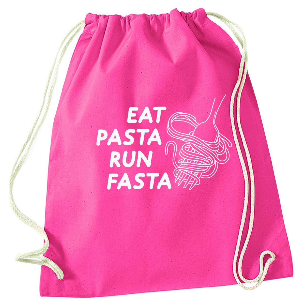 Eat pasta run fasta pink drawstring bag