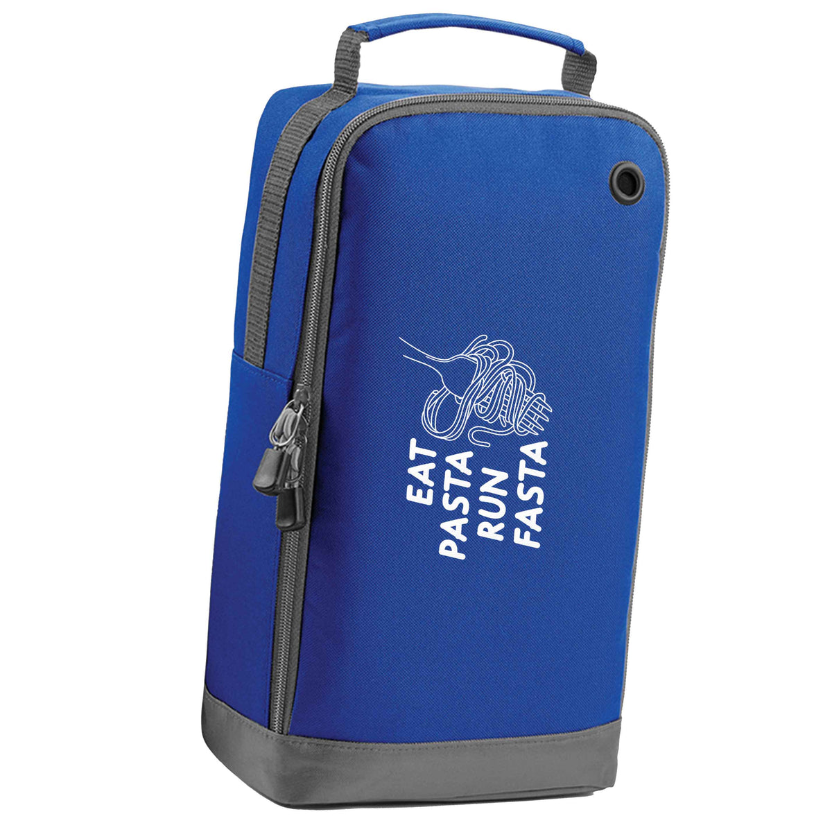 Eat pasta run fasta blue sports shoe bag horizontal print