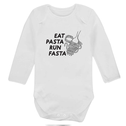 Eat pasta run fasta baby bodysuit long sleeved white 6-12 months