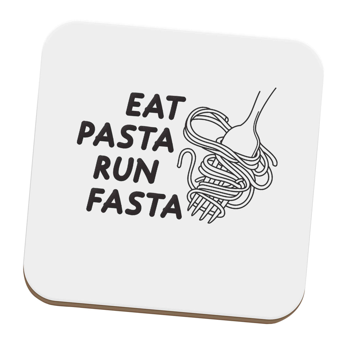 Eat pasta run fasta set of four coasters
