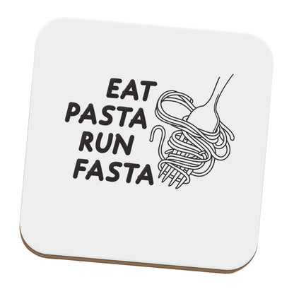 Eat pasta run fasta set of four coasters