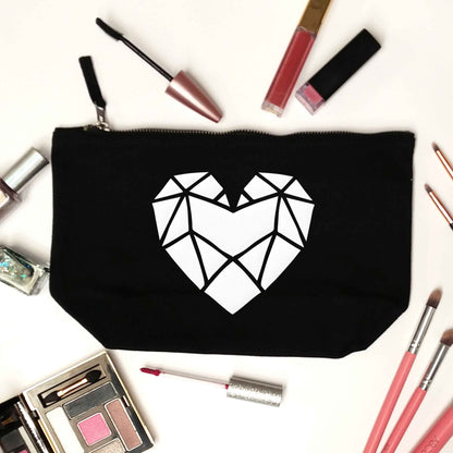 Geometric heart black makeup bag