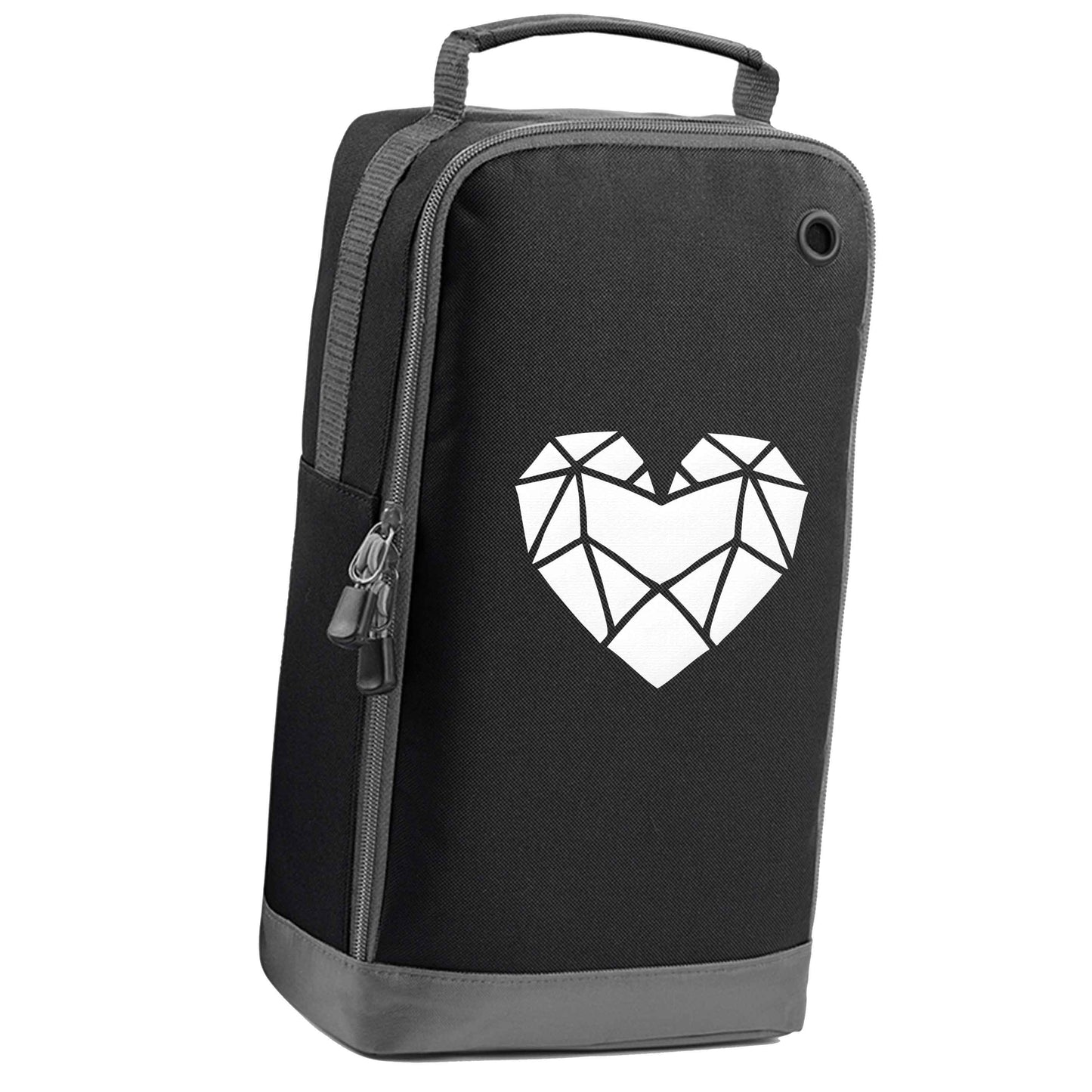 Geometric heart black sports shoe bag vertical print