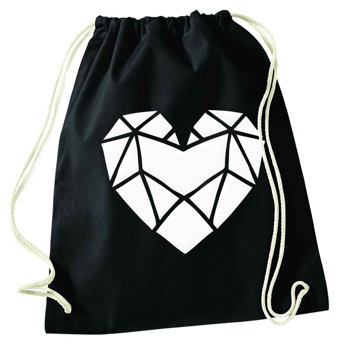 Geometric heart black drawstring bag