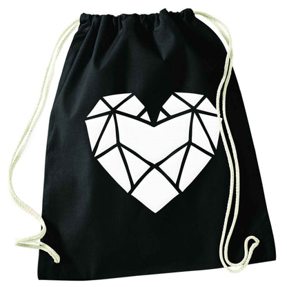 Geometric heart black drawstring bag