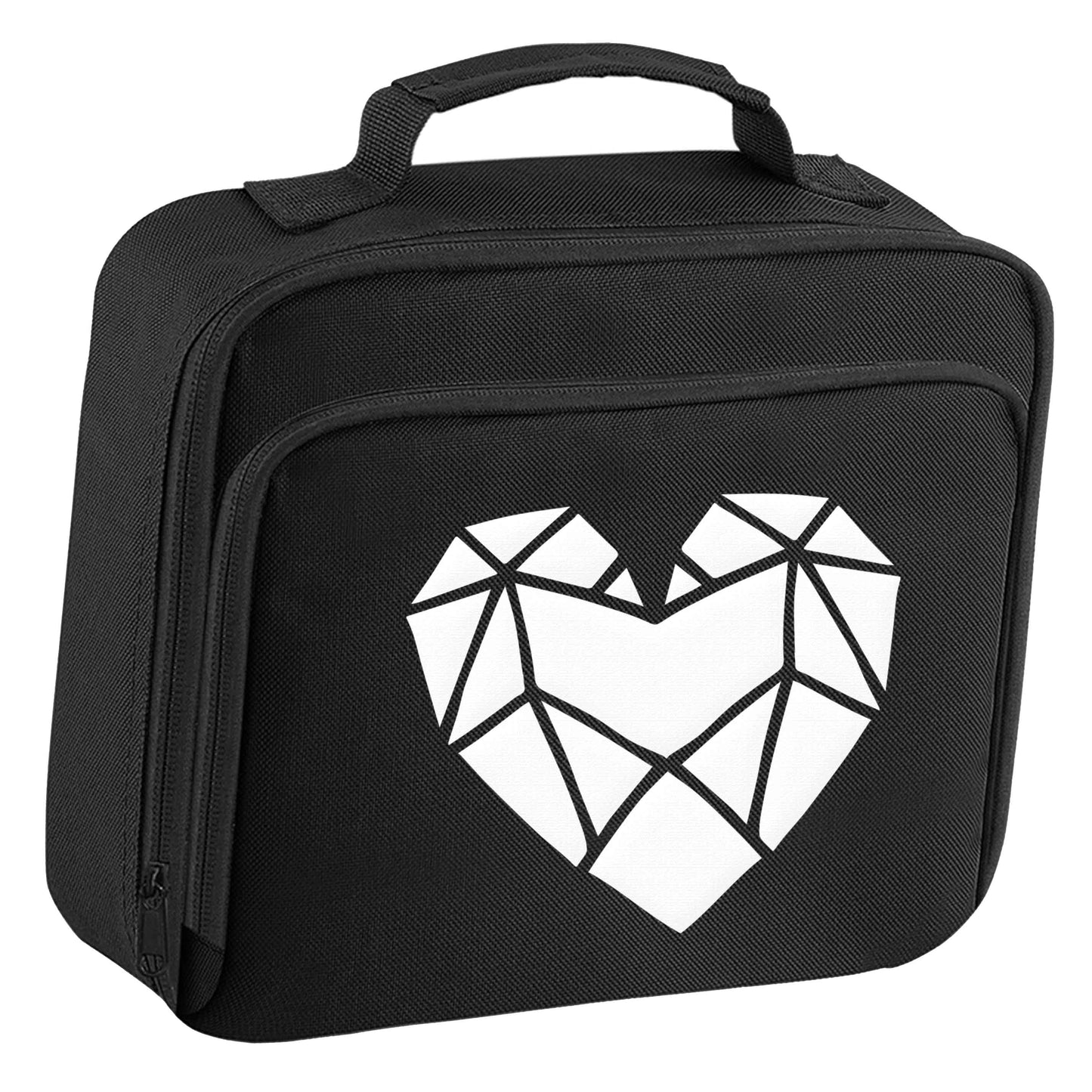 Geometric heart insulated black lunch bag cooler