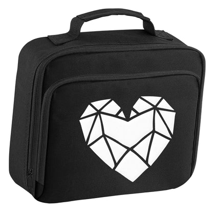 Geometric heart insulated black lunch bag cooler