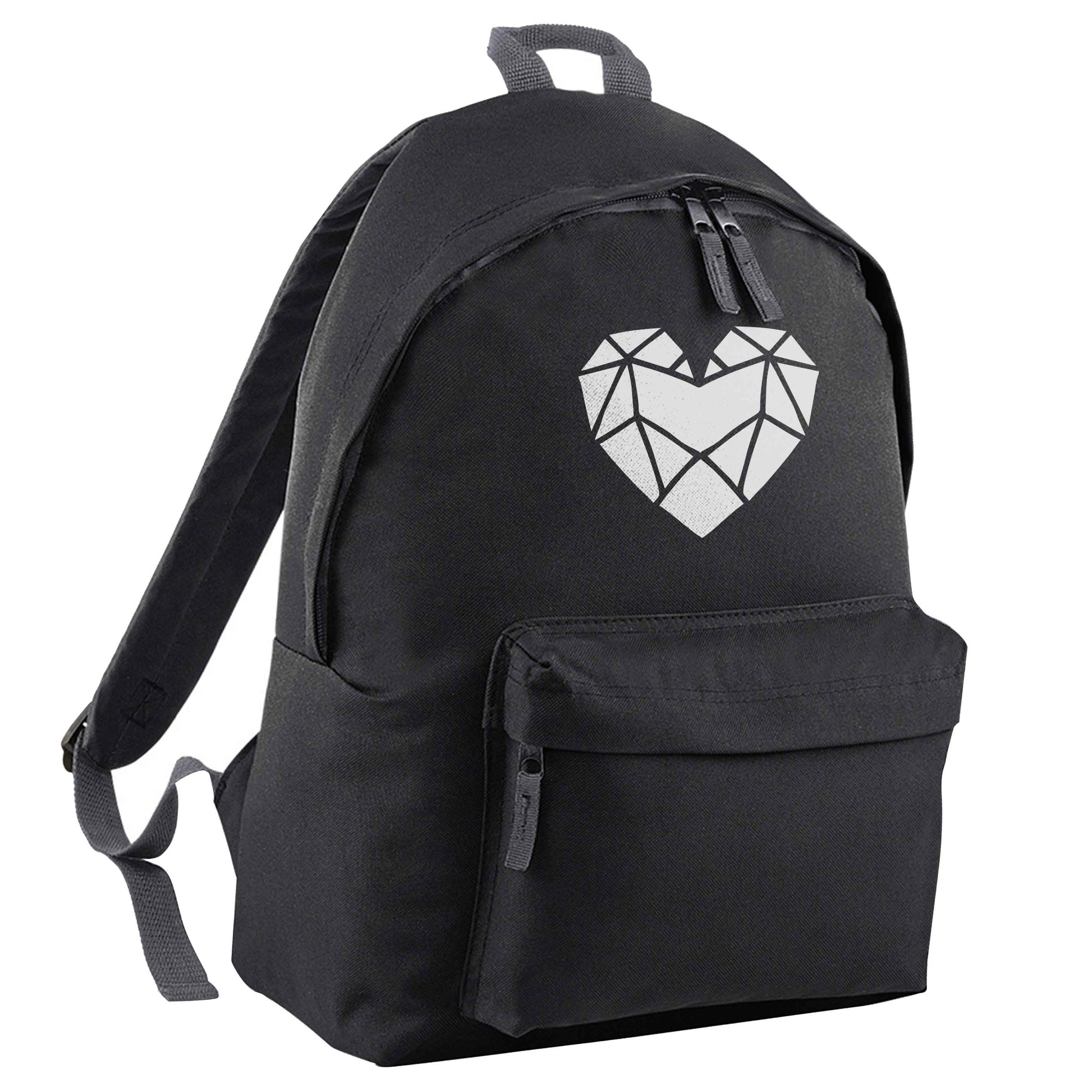 Geometric heart black adults backpack