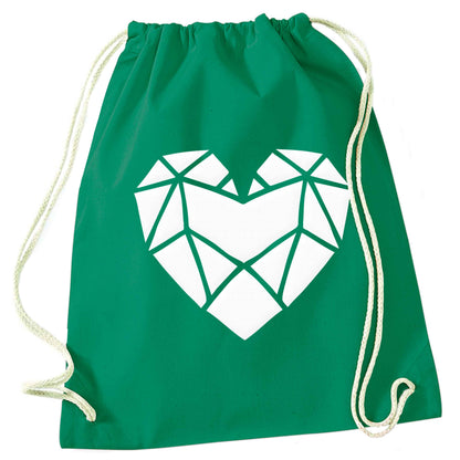 Geometric heart green drawstring bag