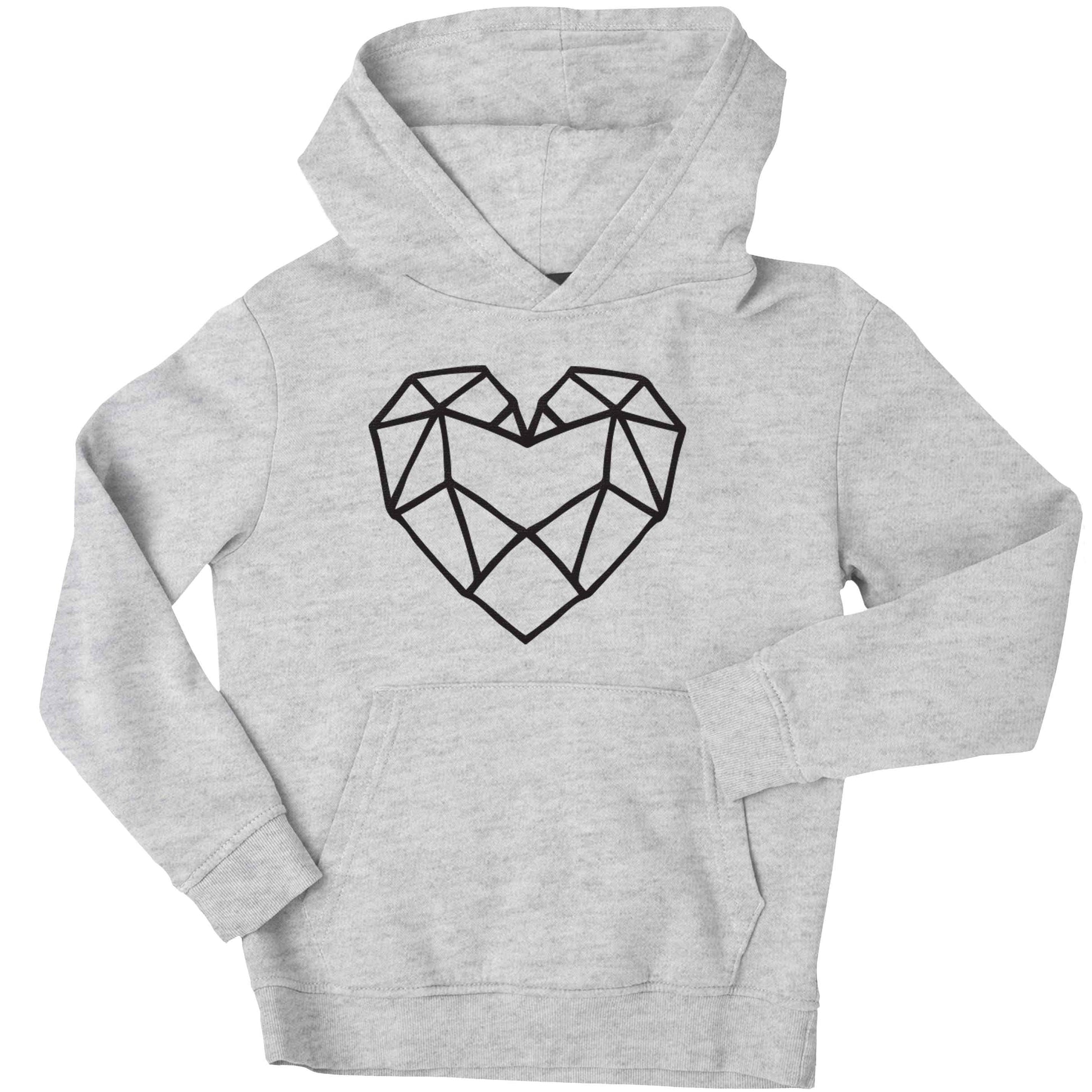 Geometric heart children's grey hoodie 12-13 Years