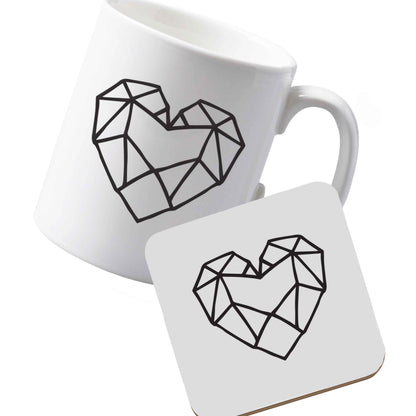 10 oz Ceramic mug and coaster Geometric heart left sided
