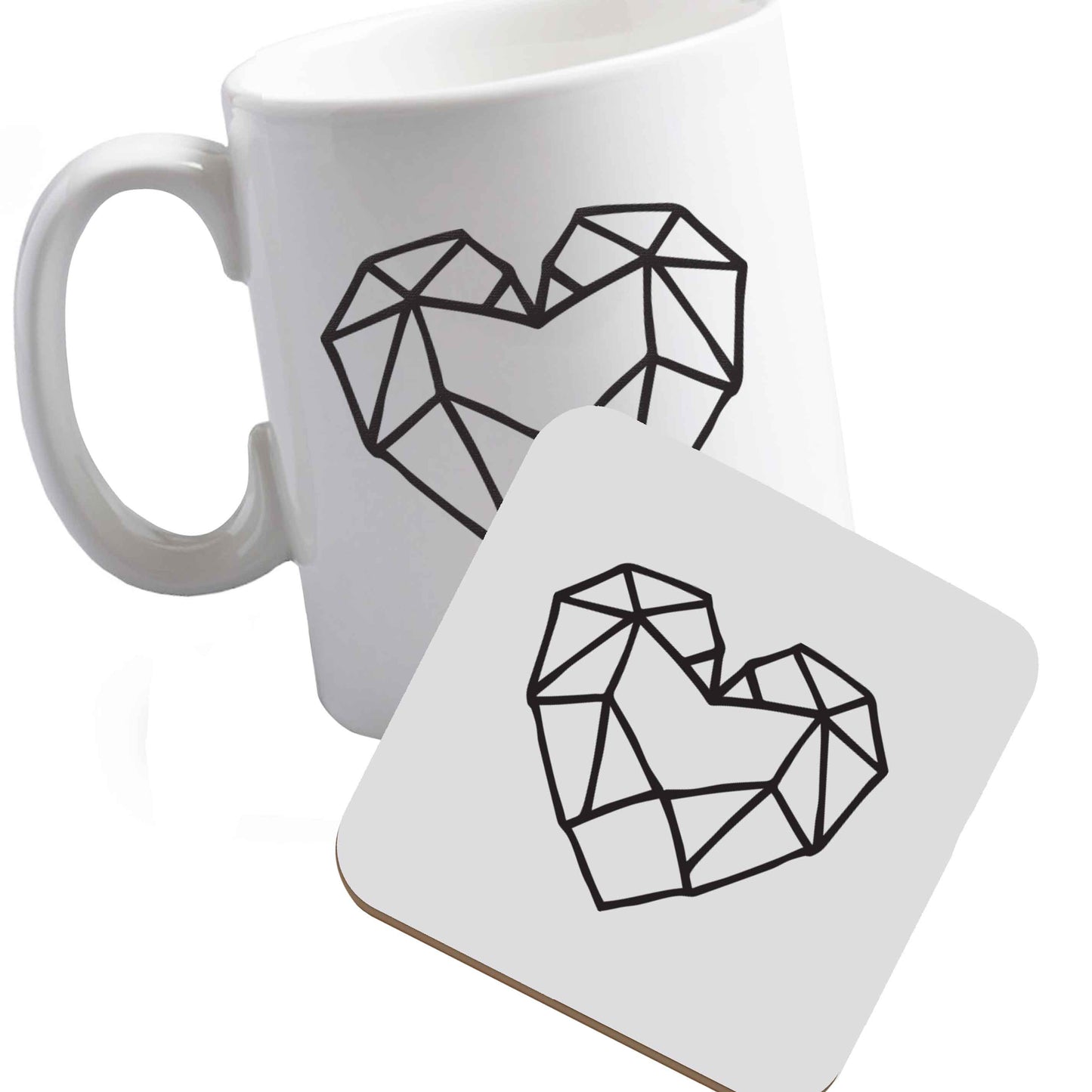 10 oz Ceramic mug and coaster Geometric heart both sides