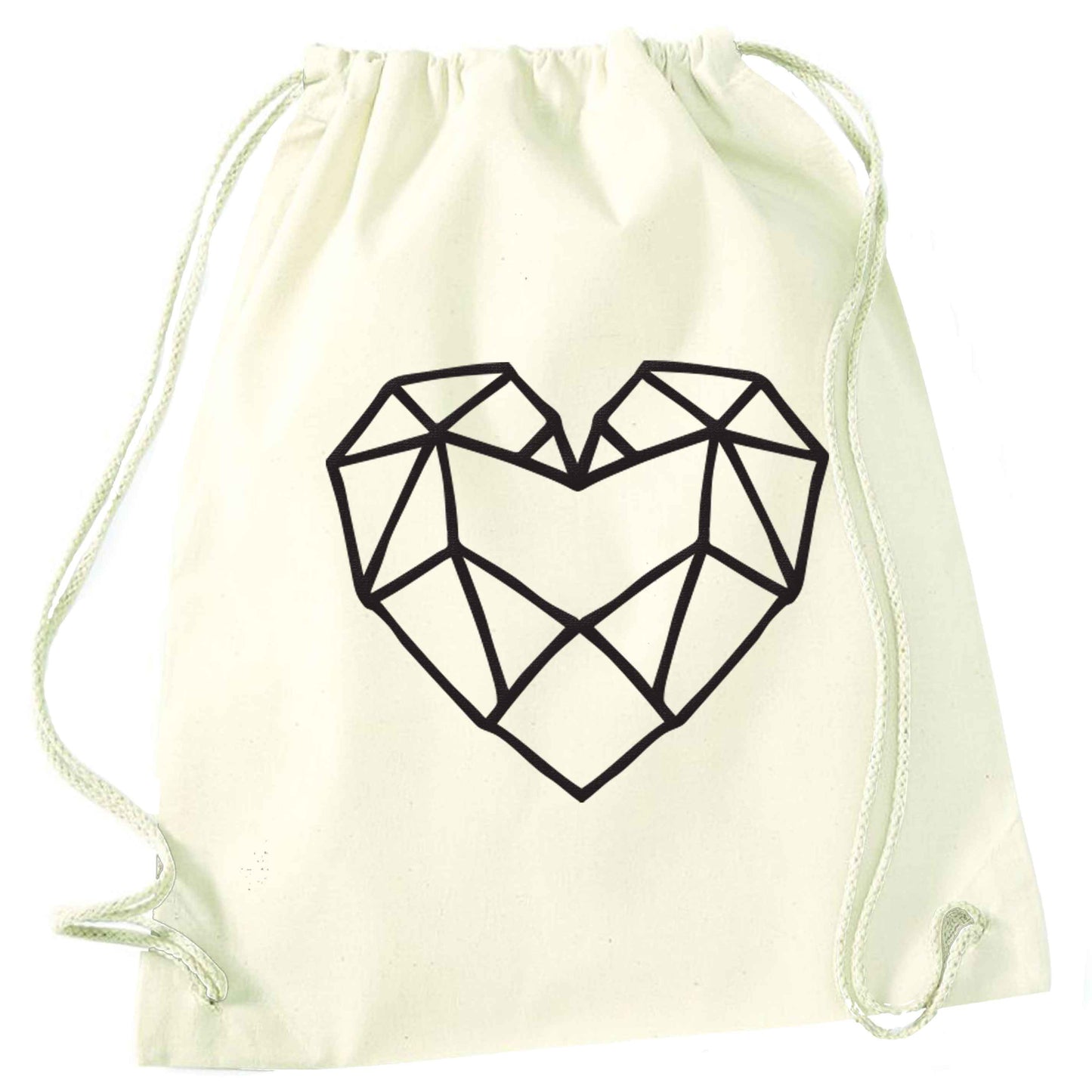 Geometric heart natural drawstring bag