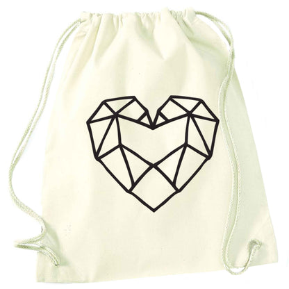 Geometric heart natural drawstring bag