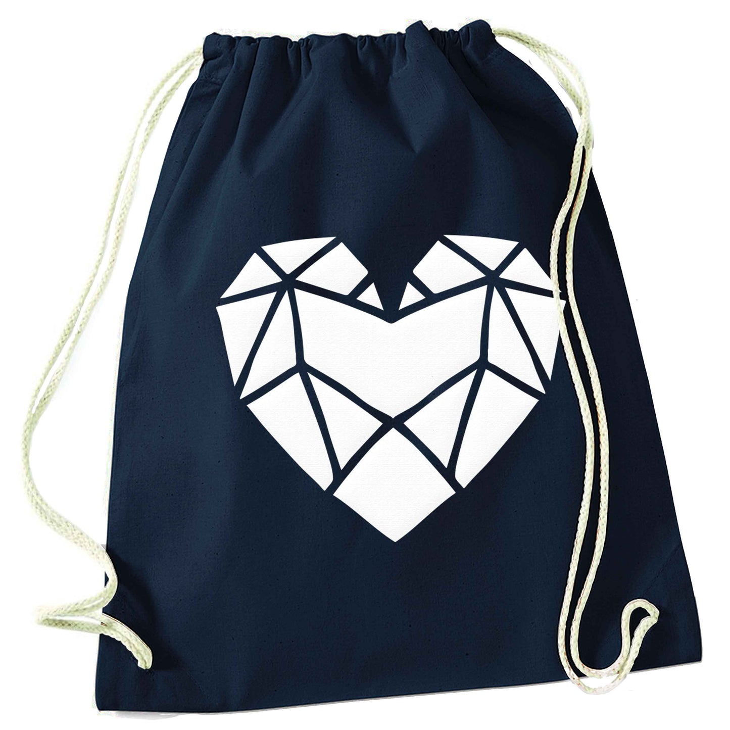 Geometric heart navy drawstring bag
