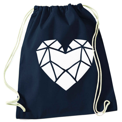 Geometric heart navy drawstring bag
