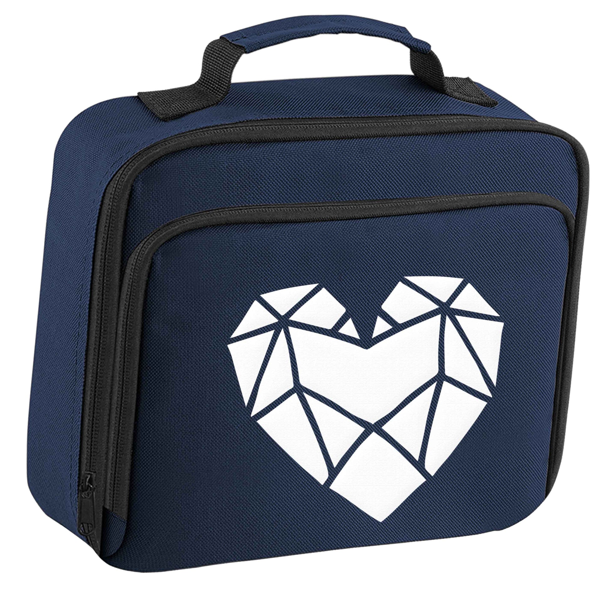 Geometric heart insulated navy lunch bag cooler