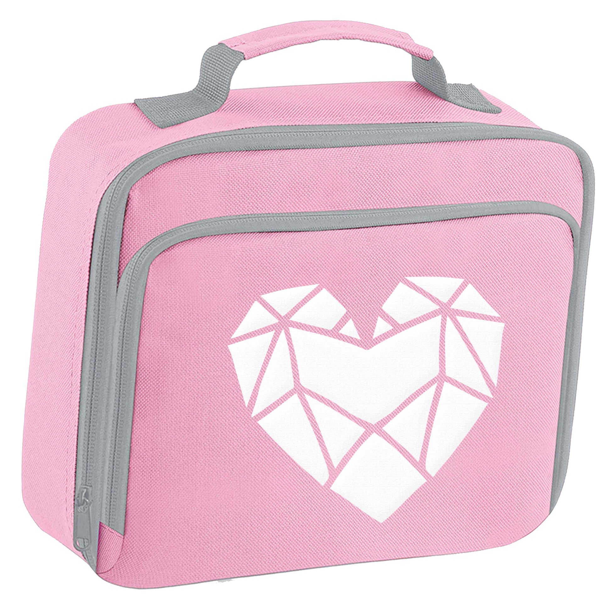 Geometric heart insulated pink lunch bag cooler