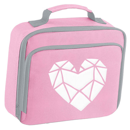Geometric heart insulated pink lunch bag cooler