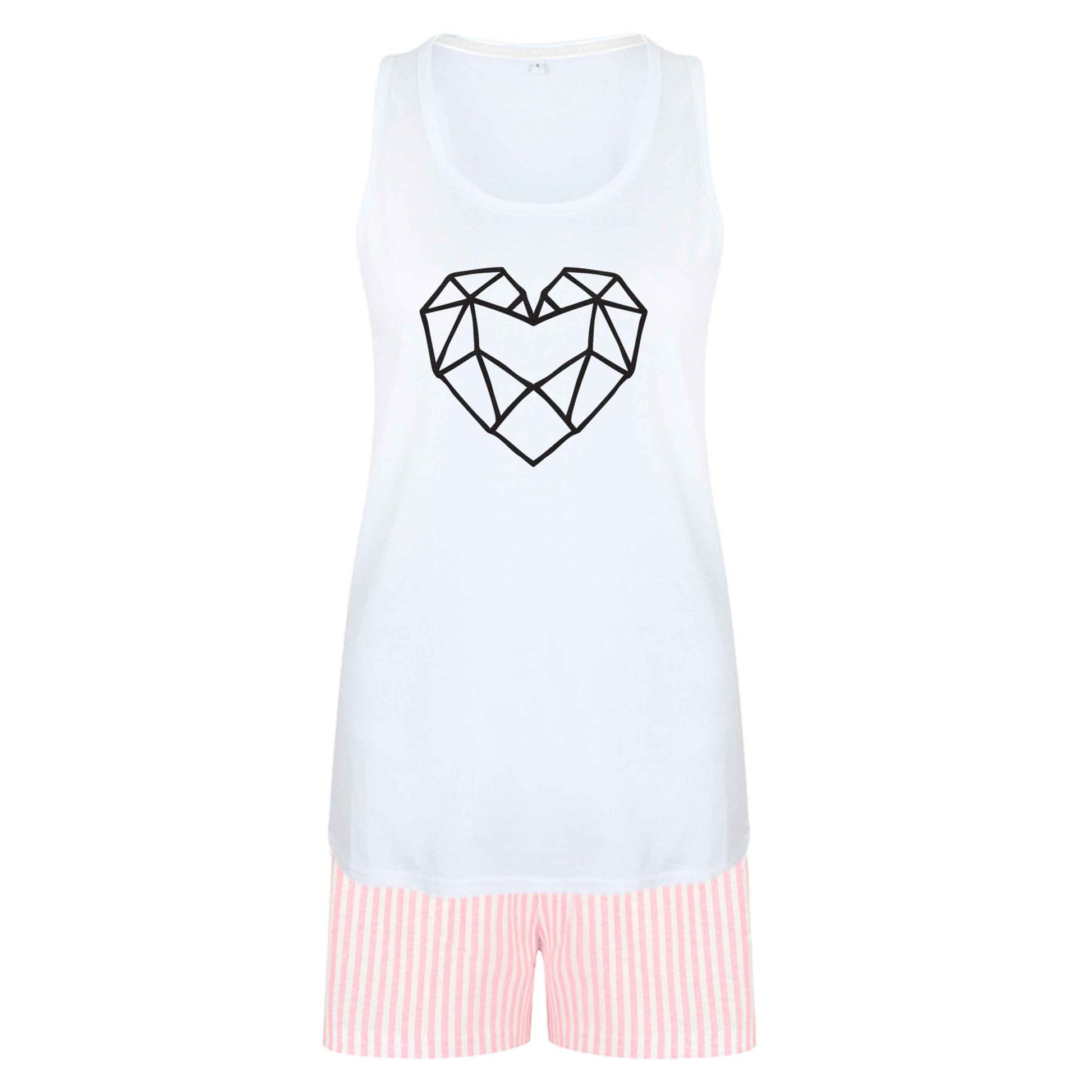 Geometric heart size XL women's pyjama shorts set in pink 