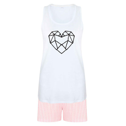 Geometric heart size XL women's pyjama shorts set in pink 