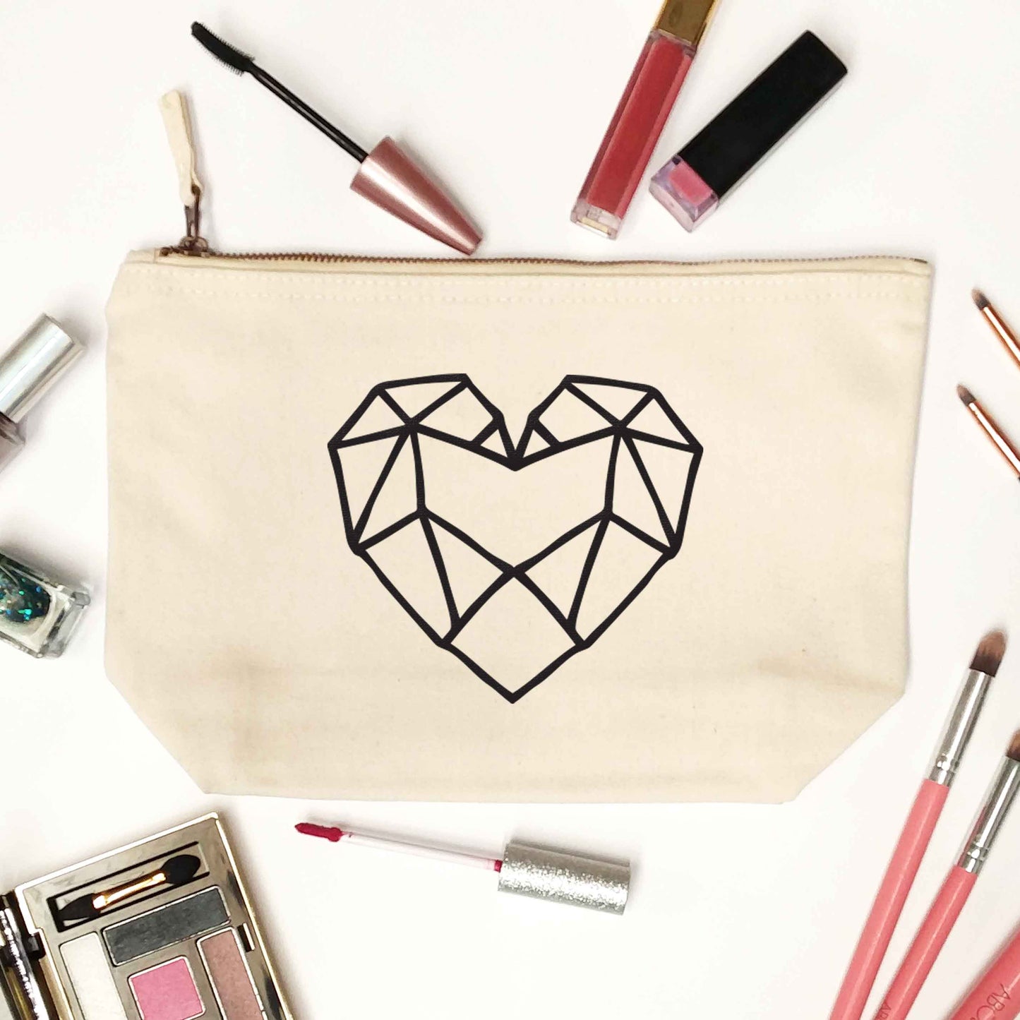 Geometric heart natural makeup bag
