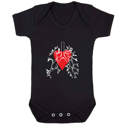 Lungs and heart illustration baby bodysuit black 18-24 months