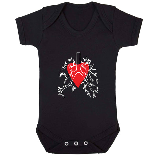 Lungs and heart illustration baby bodysuit black 18-24 months