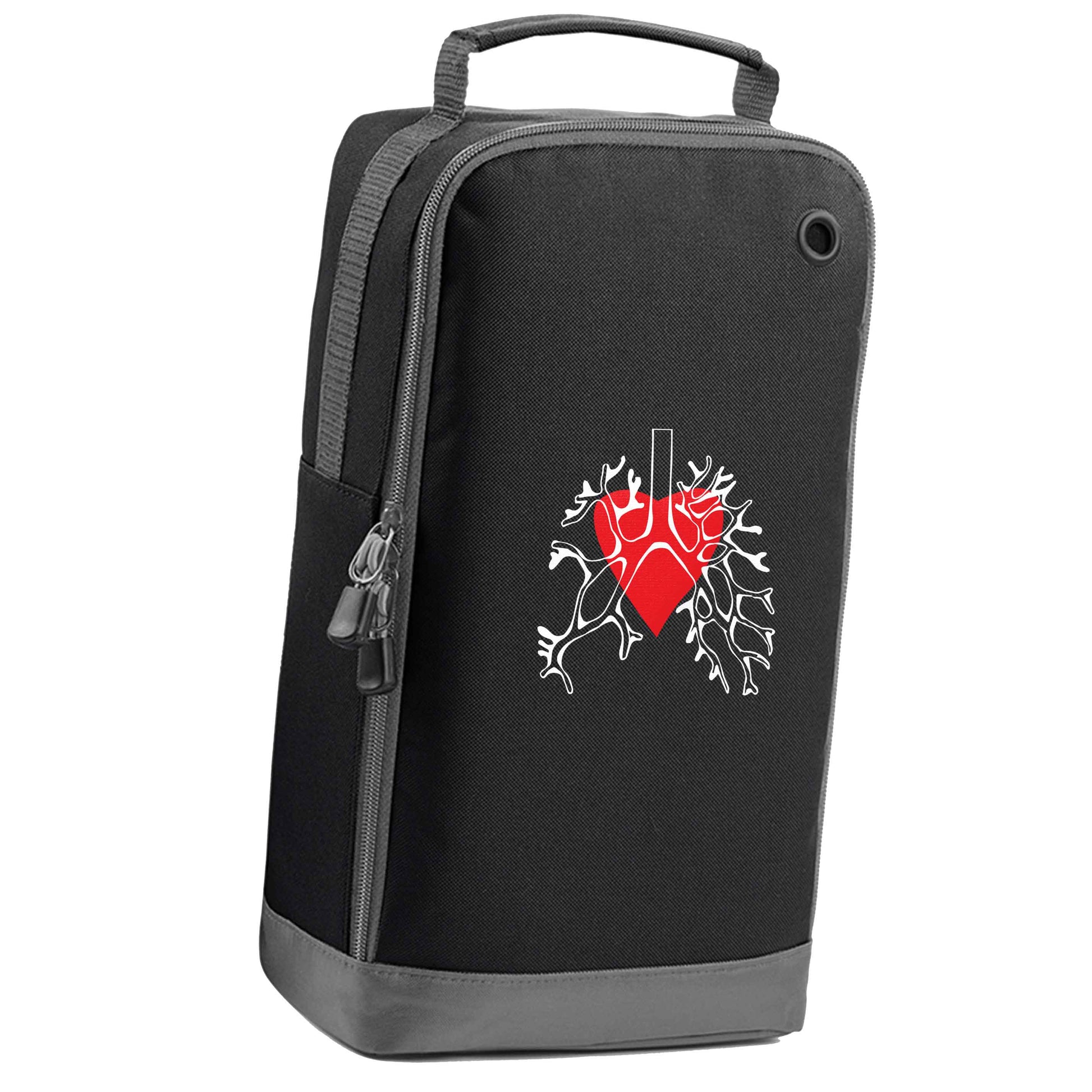 Lungs and heart illustration black sports shoe bag vertical print