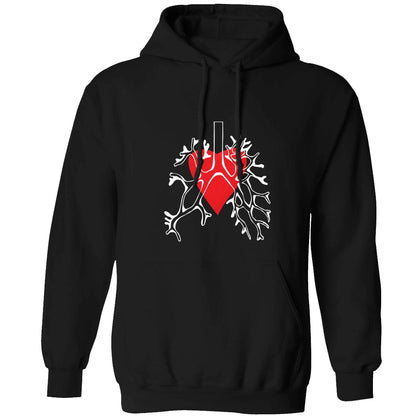 Lungs and heart illustration adults unisex black hoodie 2XL