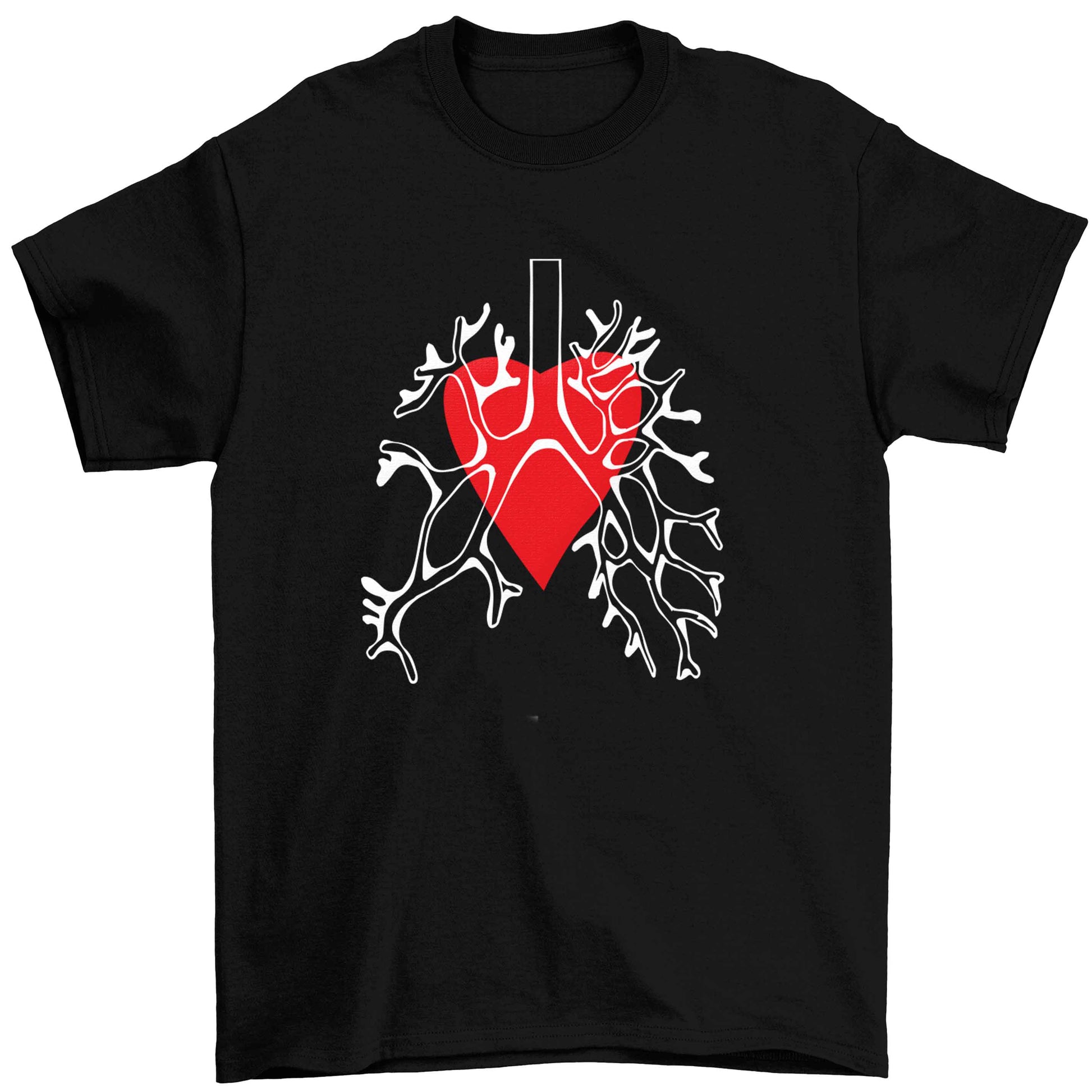 Lungs and heart illustration Children's black Tshirt 12-13 Years