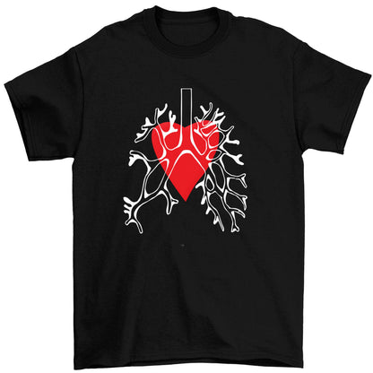 Lungs and heart illustration Children's black Tshirt 12-13 Years