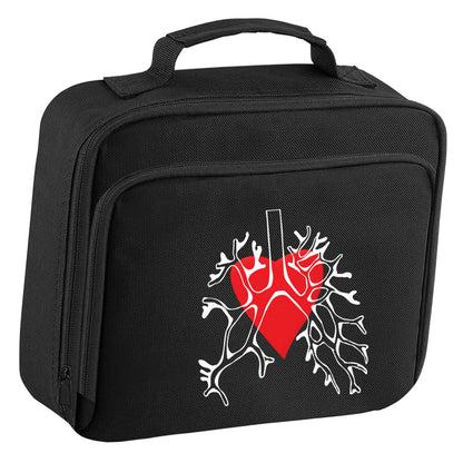 Lungs and heart illustration insulated black lunch bag cooler