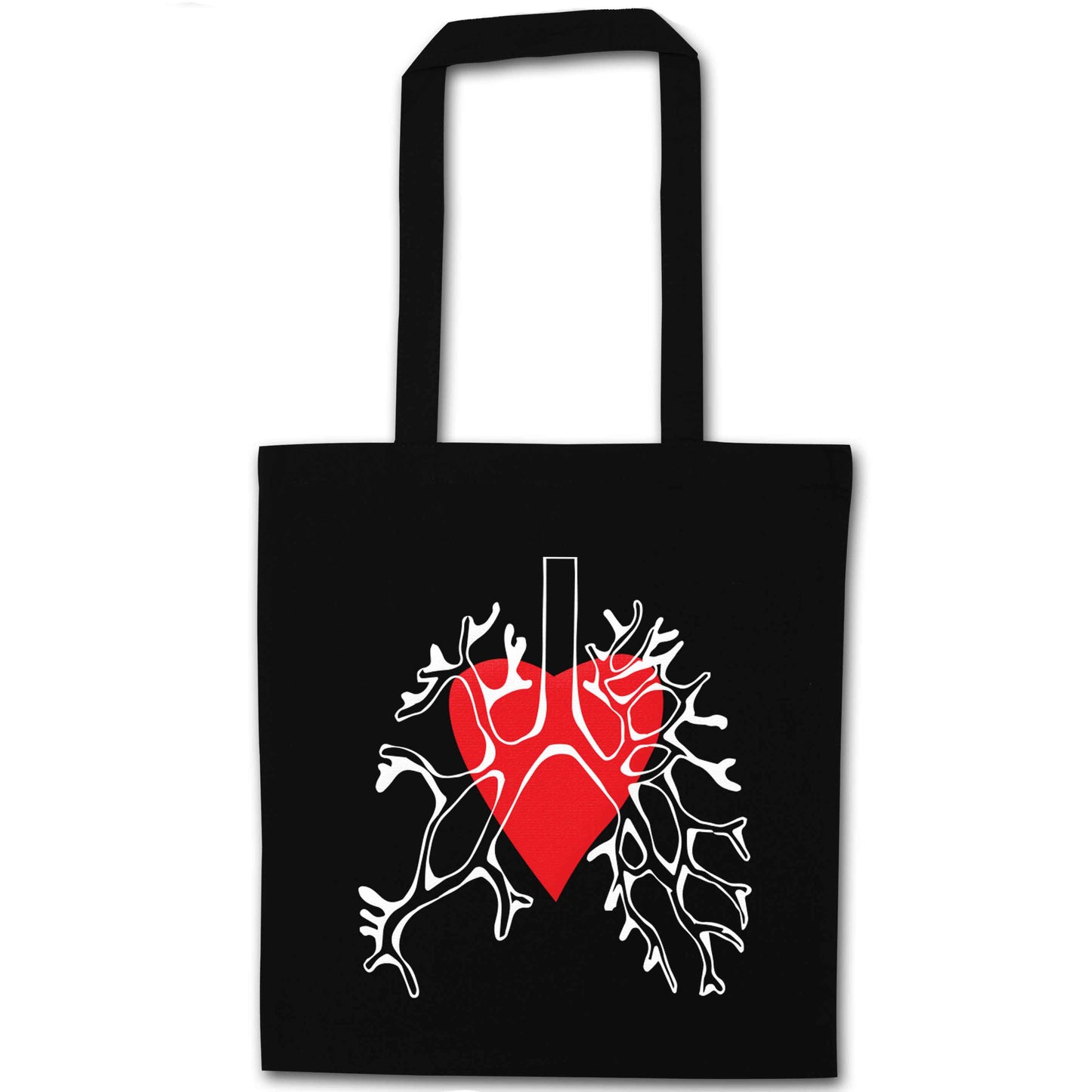 Lungs and heart illustration black tote bag