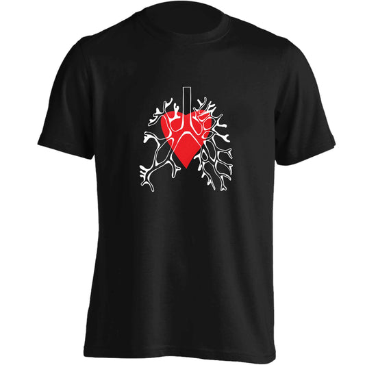 Lungs and heart illustration adults unisex black Tshirt 2XL