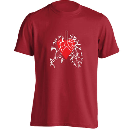 Lungs and heart illustration adults unisex red Tshirt 2XL