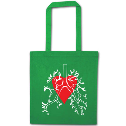 Lungs and heart illustration green tote bag