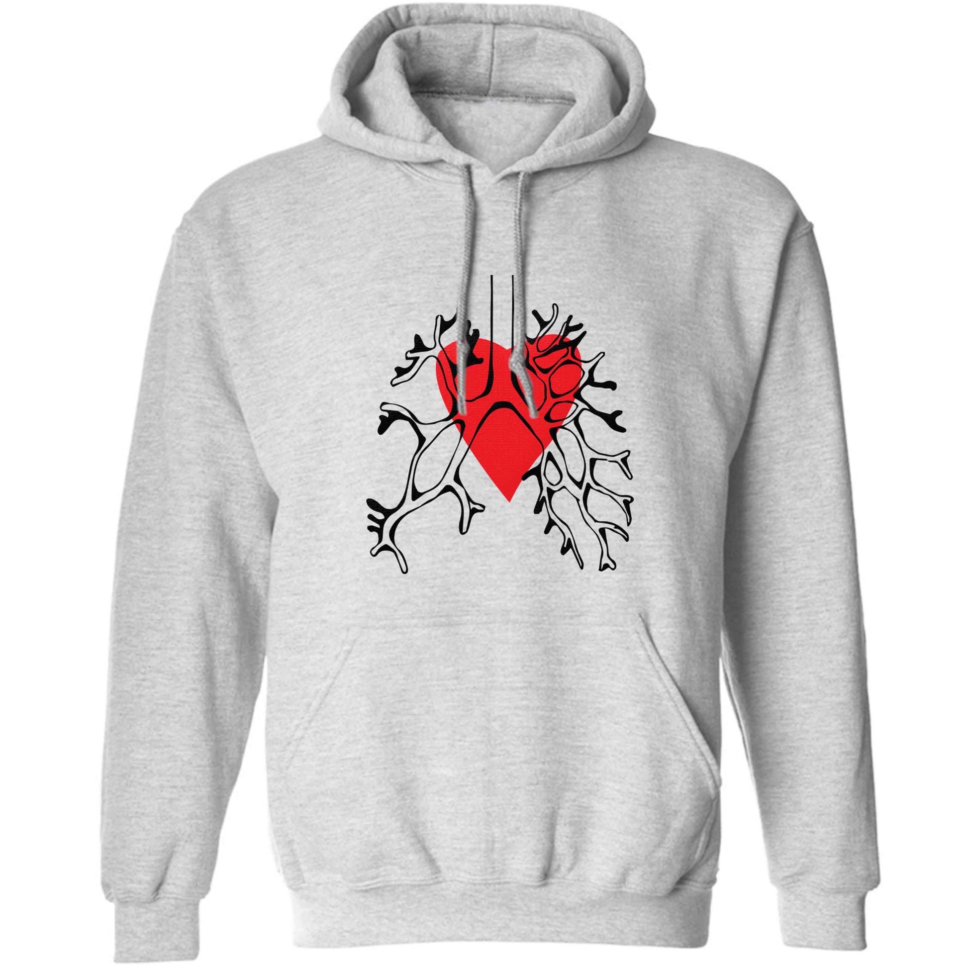 Lungs and heart illustration adults unisex grey hoodie 2XL