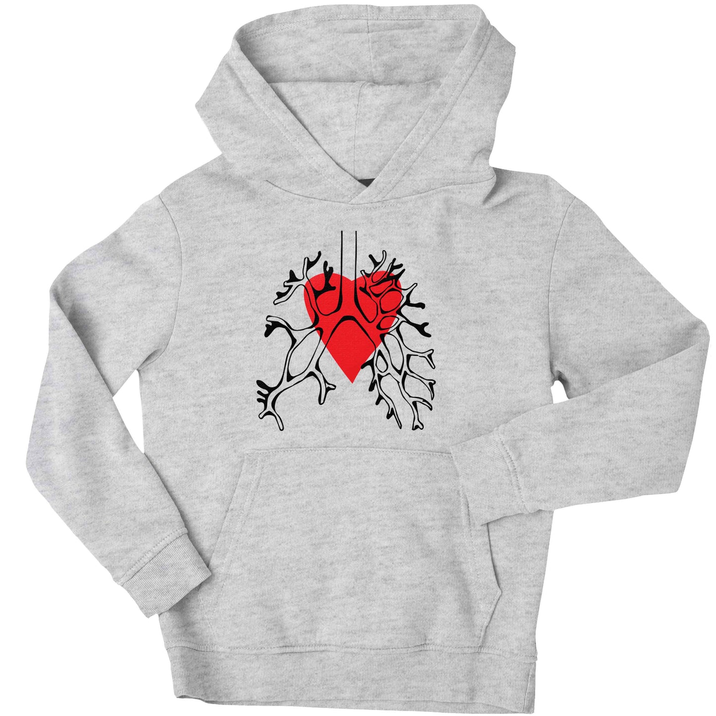 Lungs and heart illustration children's grey hoodie 12-13 Years